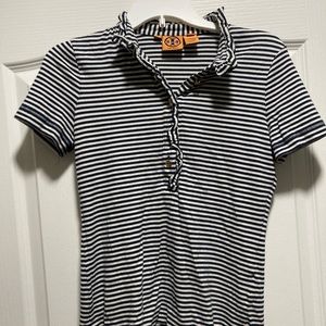 Tory Burch Navy Striped Lidia Polo Size Small